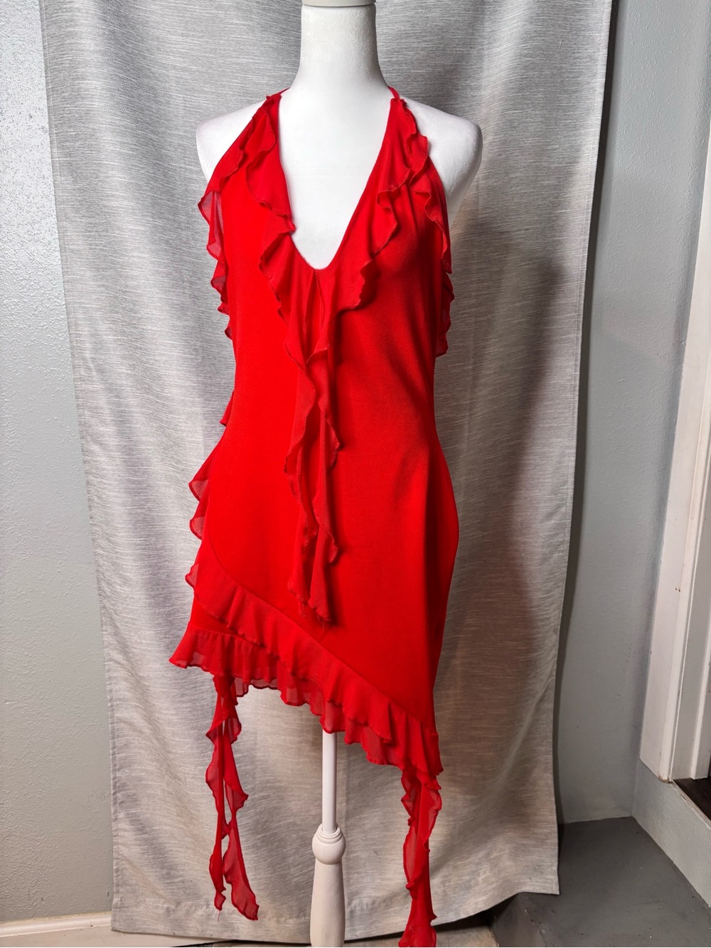 Red Ruffle Halter Dress